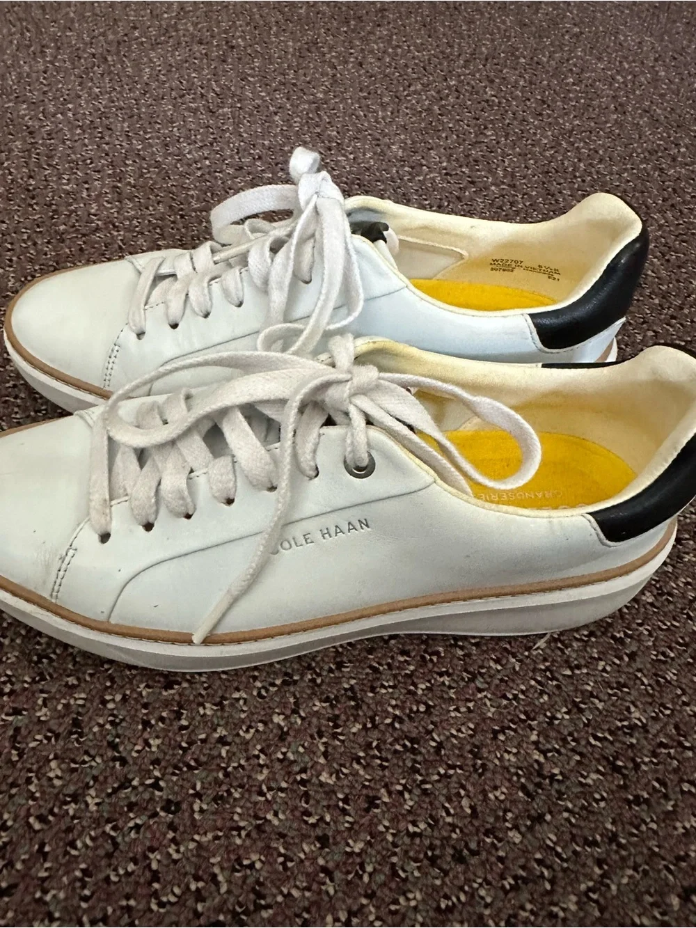 Cole Haan White Leather Low-Top Sneakers with Tan Trim